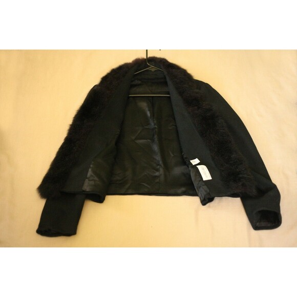 VTG NORGAIL 100% Wool Open Front Short Jacket Faux Mink Fur Black USA Made - Picture 10 of 12